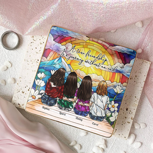 A True Friendship Is A Journey Without An End Stained Glass Style - Personalized Jewelry Dish