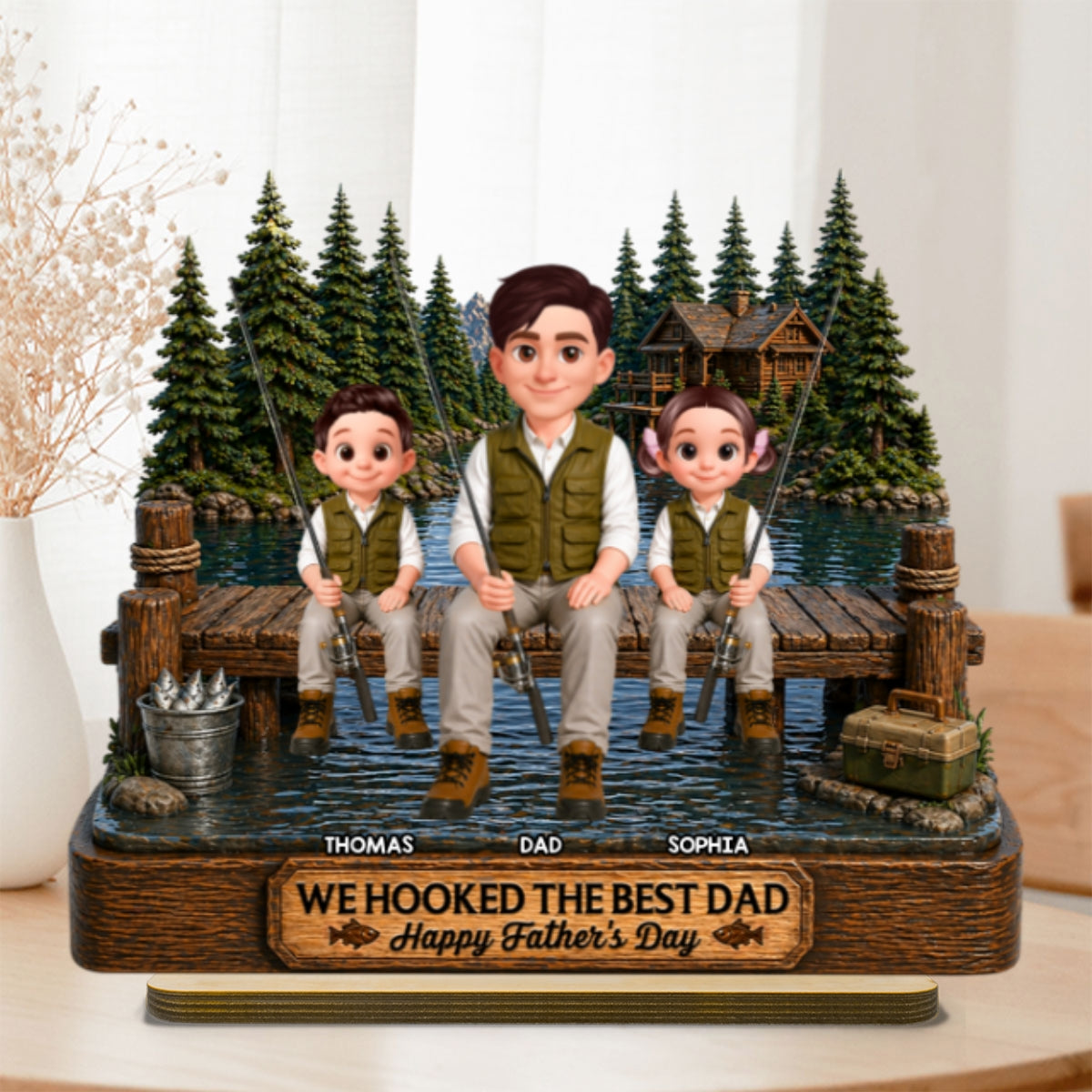 Fishing We Hooked The Best Dad - Personalized 2-Layered Wooden Plaque - Gift For Fishing Dad, Fishing Lovers