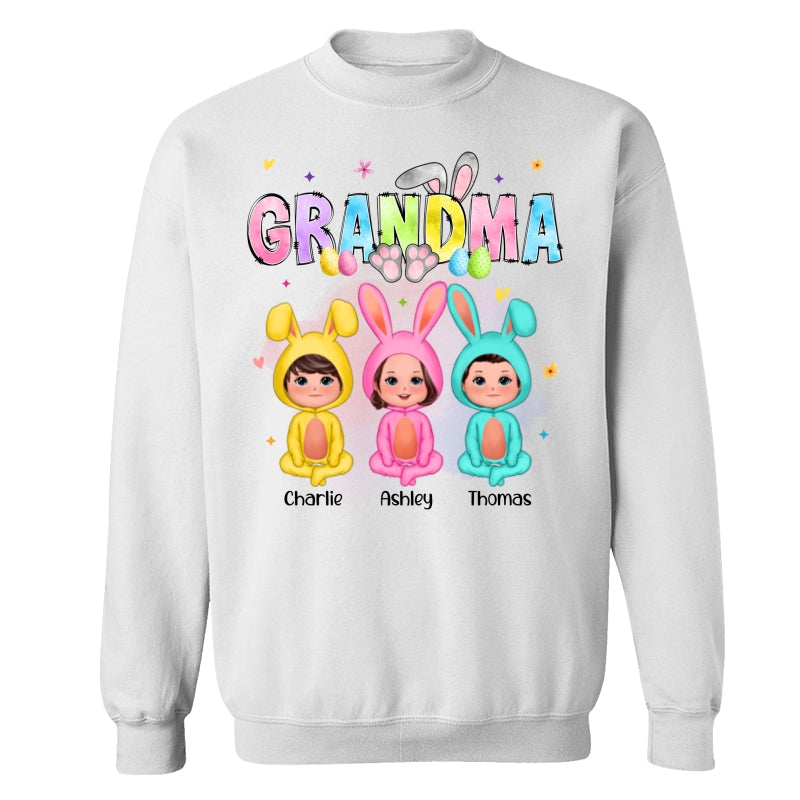 Grandma Bunny With Doll Grandkids Easter Personalized Shirt