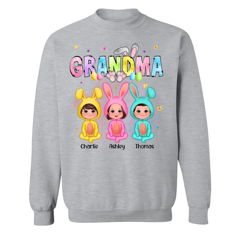 Grandma Bunny With Doll Grandkids Easter Personalized Shirt