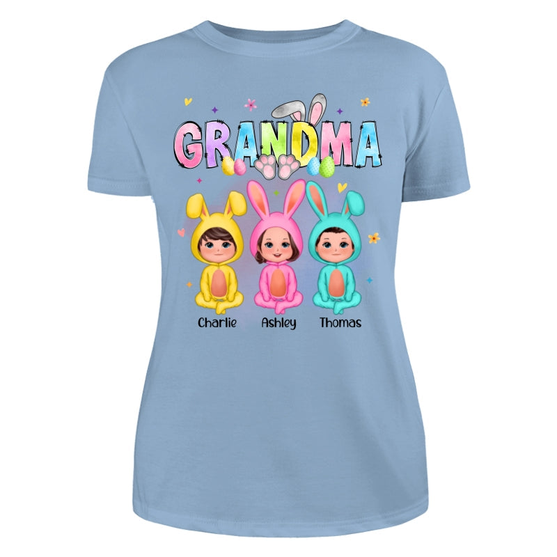 Grandma Bunny With Doll Grandkids Easter Personalized Shirt