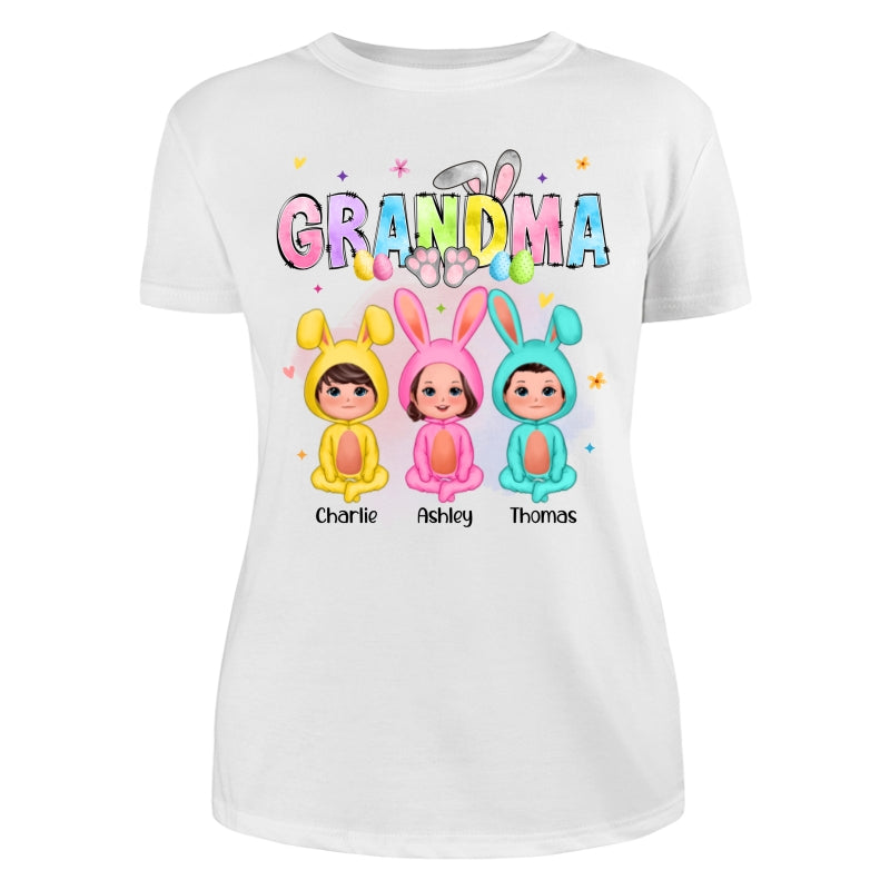 Grandma Bunny With Doll Grandkids Easter Personalized Shirt