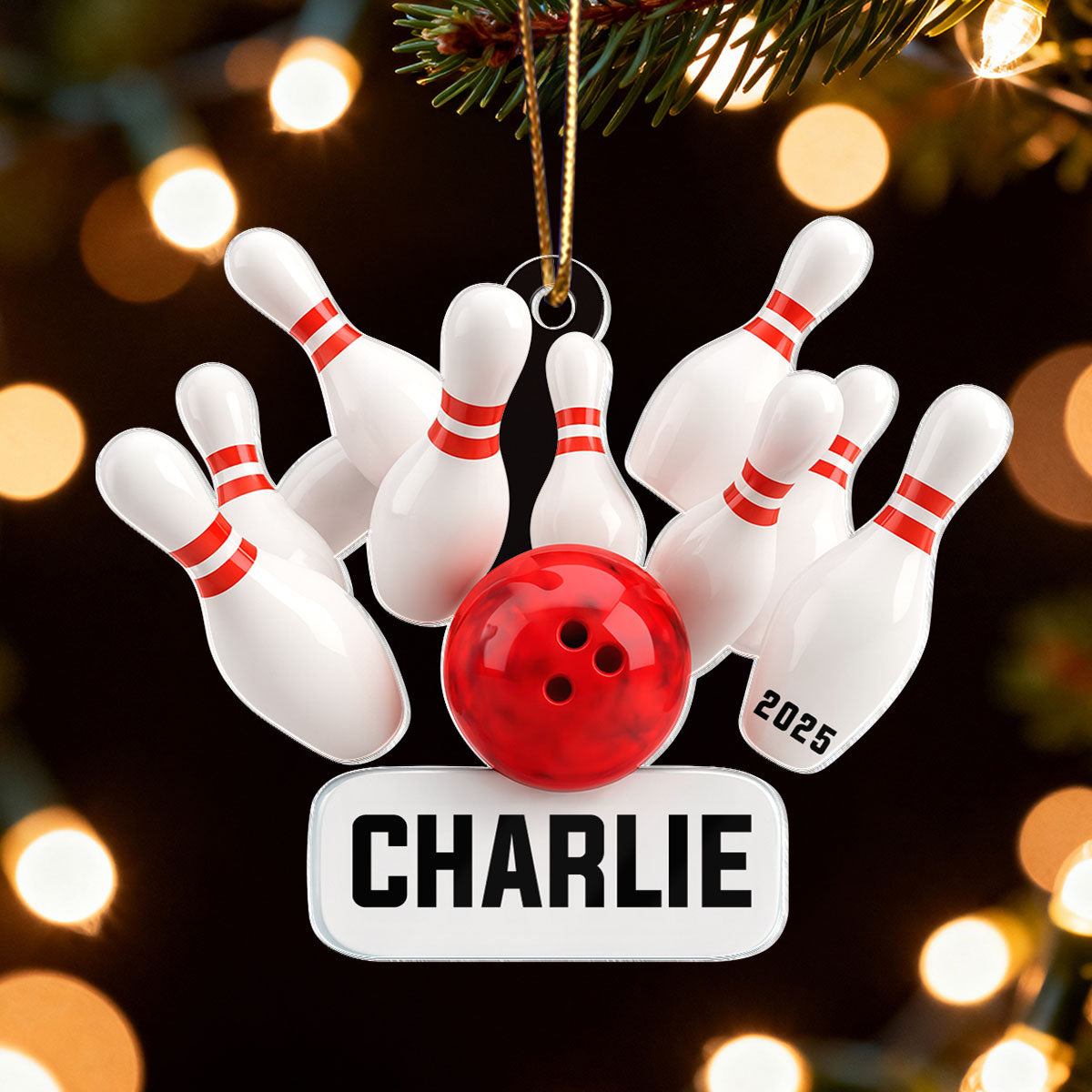 Custom Name Bowling Strike - Personalized Acrylic Ornament - Christmas Gift for Bowler