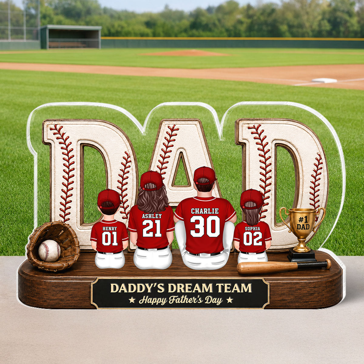 Baseball Daddy's Dream Team - Personalized Acrylic Block Plaque - Gift For Dad, Husband, Baseball Fans
