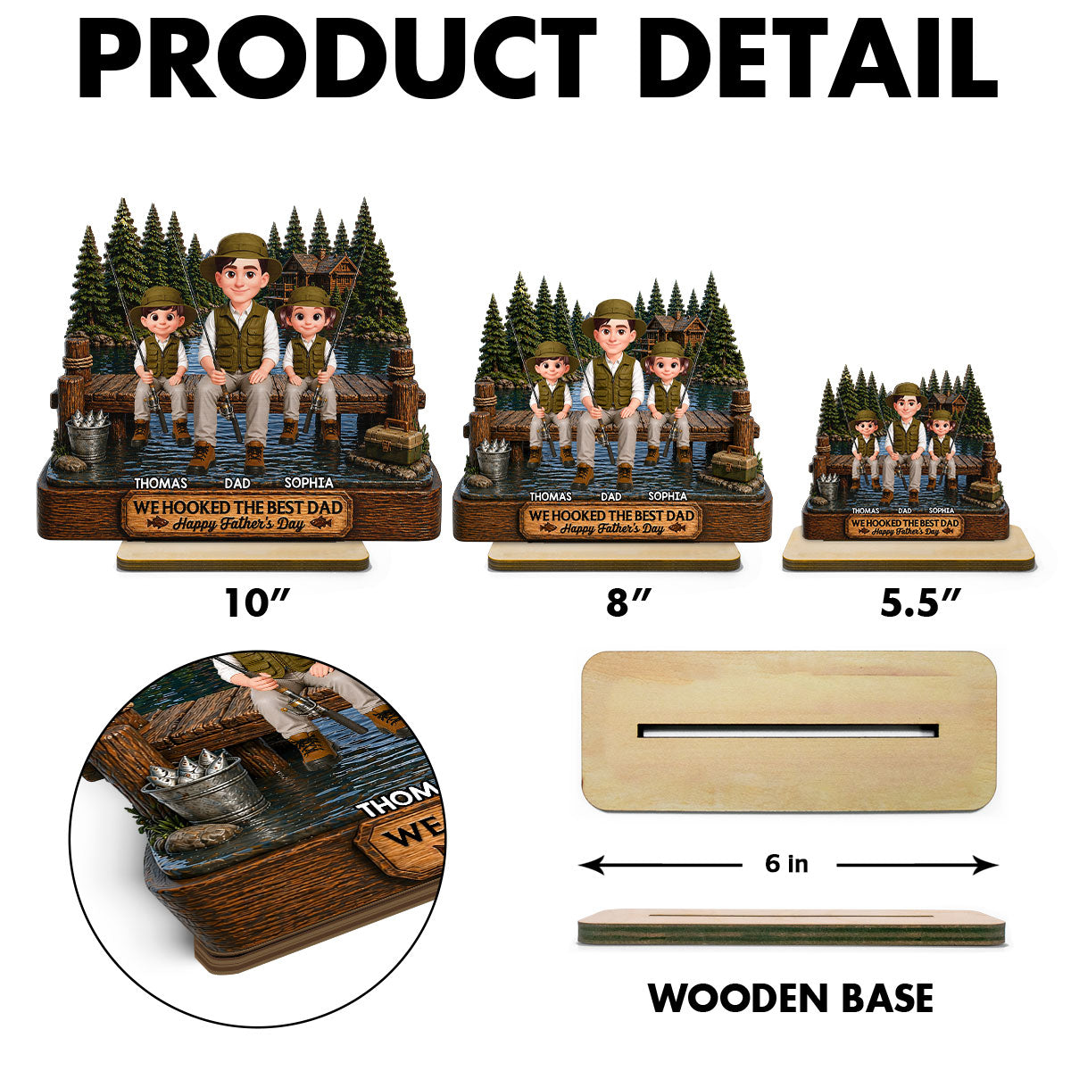 Fishing We Hooked The Best Dad - Personalized 2-Layered Wooden Plaque - Gift For Fishing Dad, Fishing Lovers