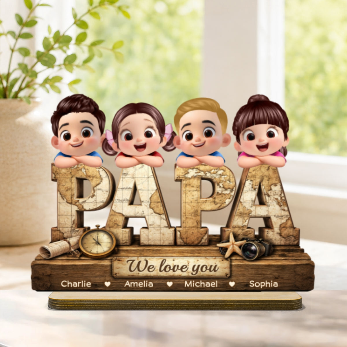 Papa We Love You - Personalized 2-Layered Wooden Plaque - Sentimental Gift for Grandpa, Dad, Husband