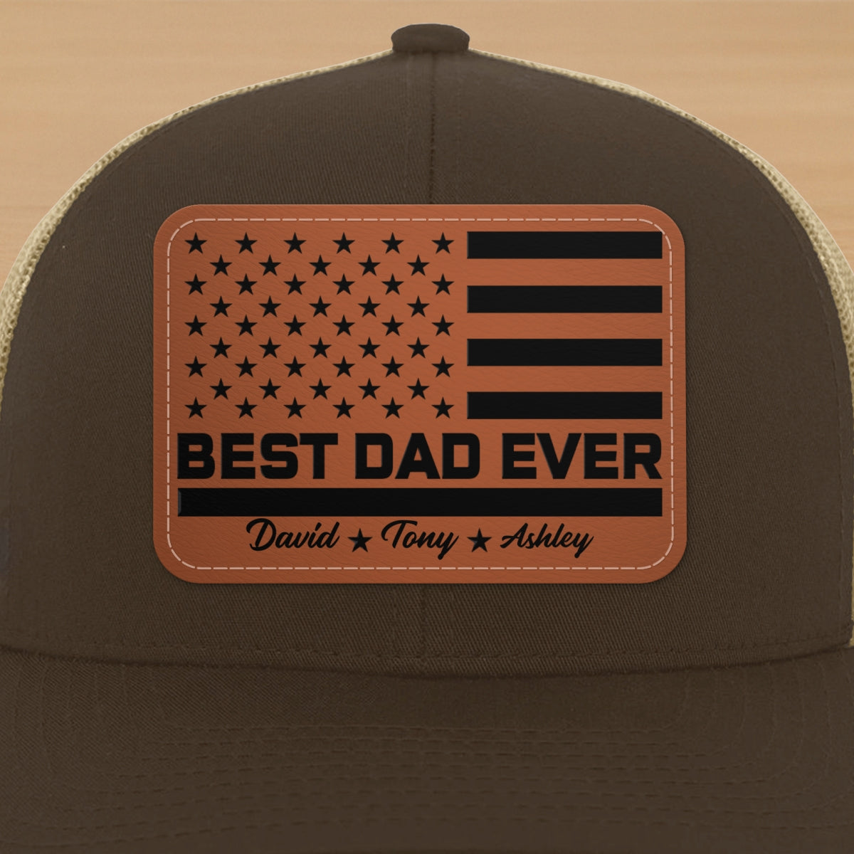 Best Dad Ever Nation Flag Personalized Leather Patch Hat, Gift For Dad