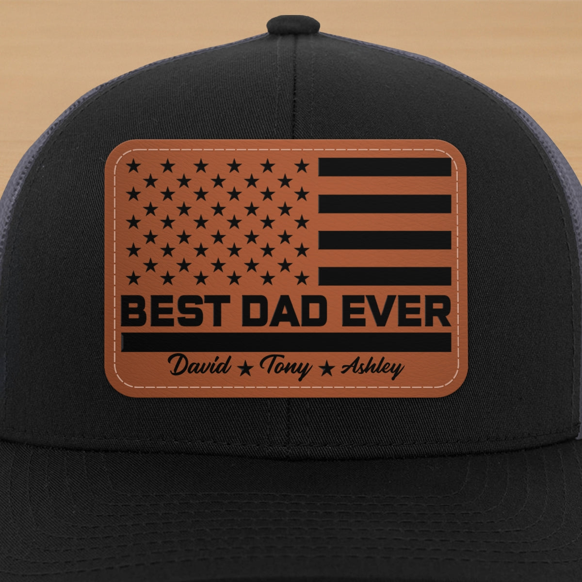 Best Dad Ever Nation Flag Personalized Leather Patch Hat, Gift For Dad
