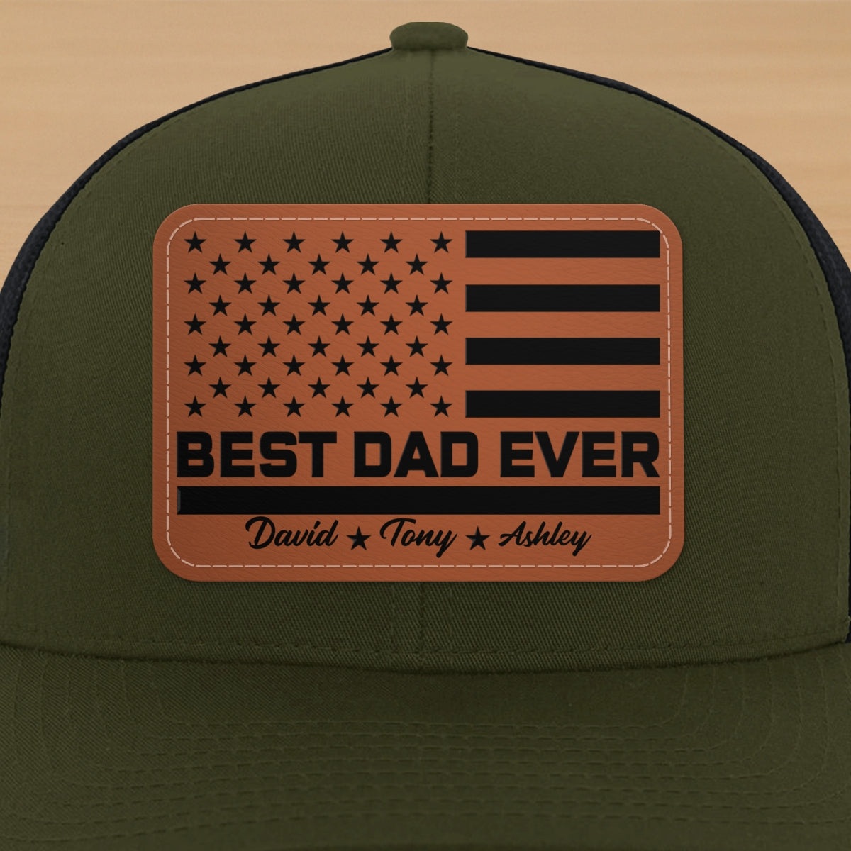 Best Dad Ever Nation Flag Personalized Leather Patch Hat, Gift For Dad
