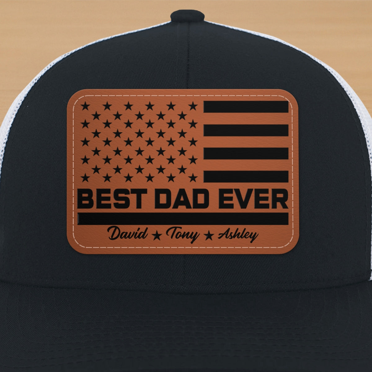 Best Dad Ever Nation Flag Personalized Leather Patch Hat, Gift For Dad