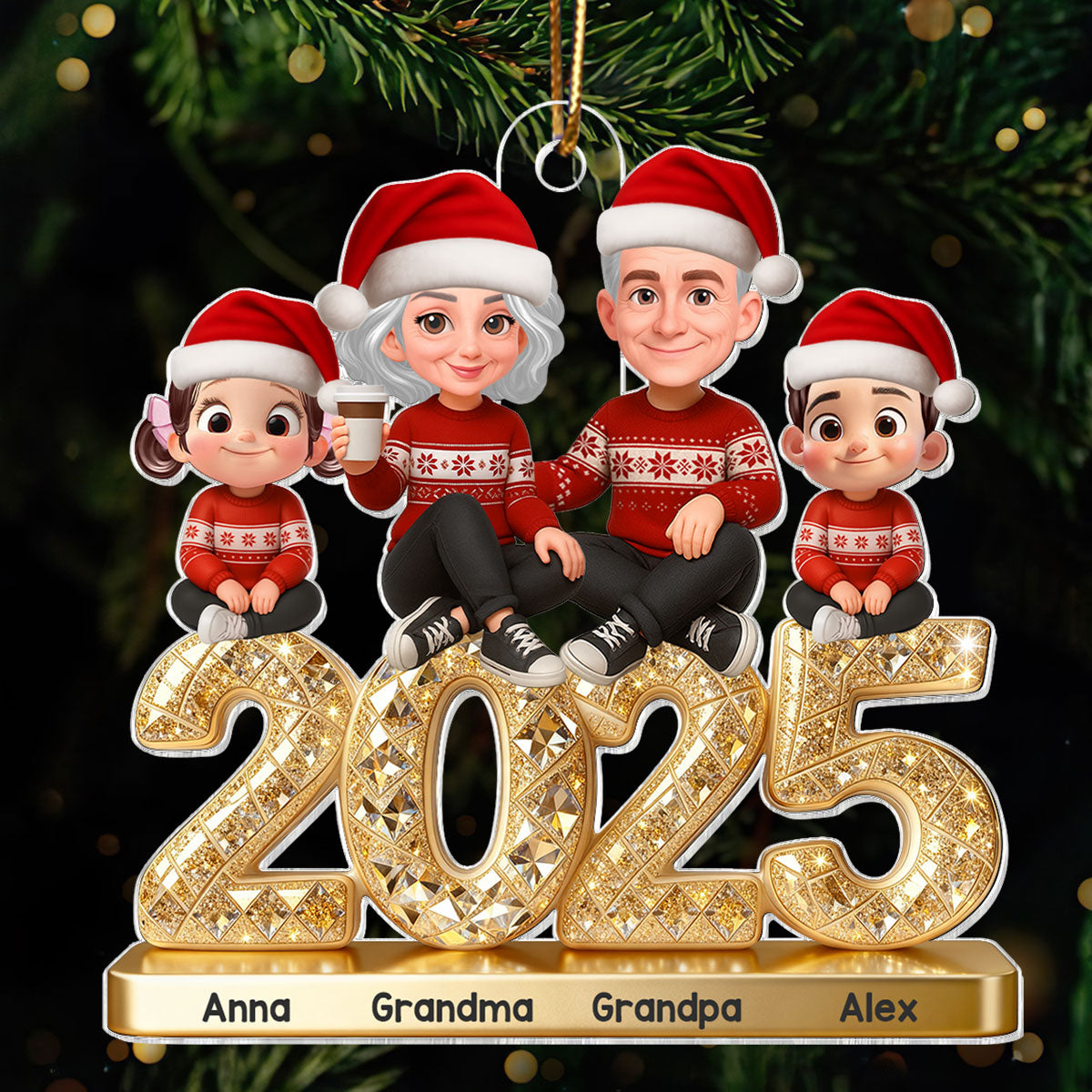 3D Effect Luxury Gold Texture Family Together Christmas - Personalized Acrylic Ornament