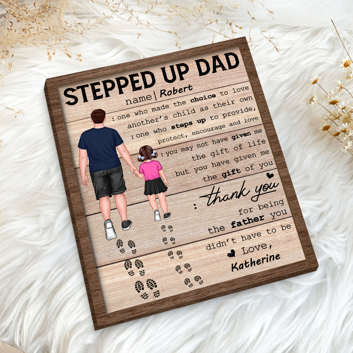 Stepped Up Dad Happy Gift Personalized 2-Layer Wooden Plaque