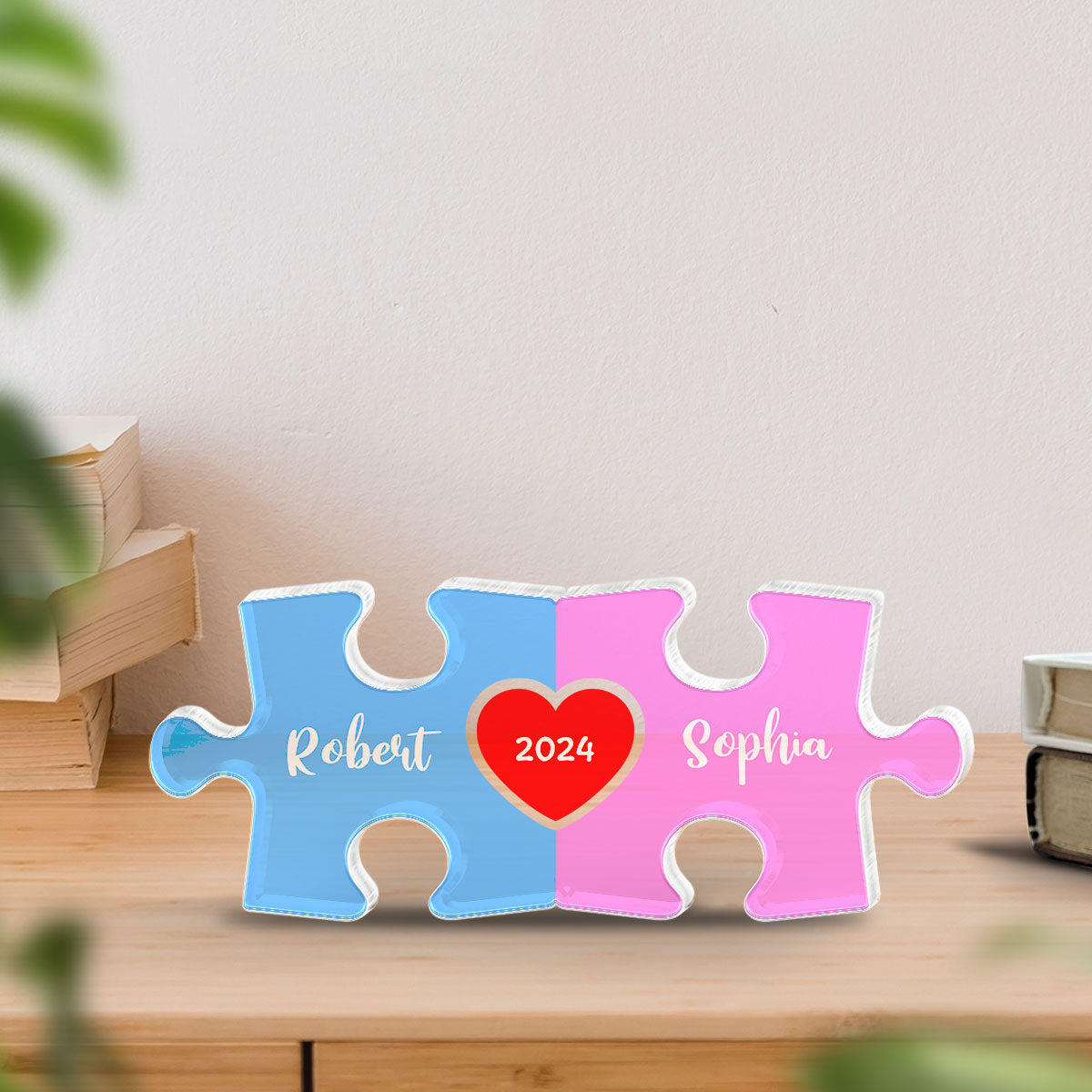 Love Is The Piece That Holds Us Together Acrylic Block Plaque, Personalize Couple Puzzle Name Sign, Gift For Him, For Her, Wedding Gift