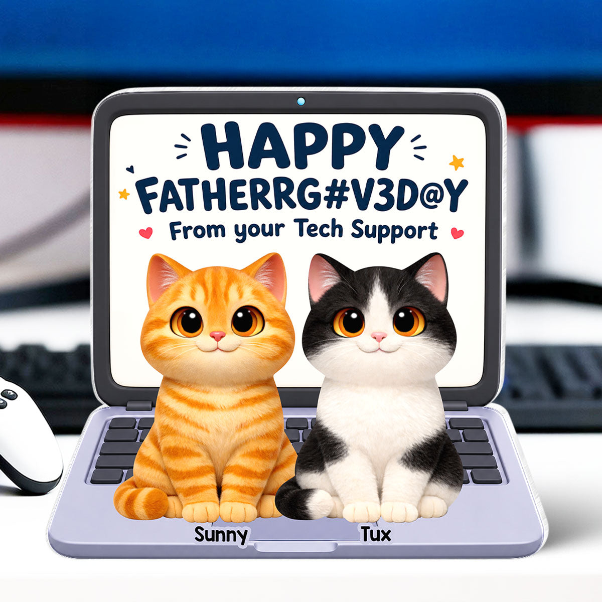 Cute Fluffy Cats Happy From Tech Support 2D Flat - Personalized Acrylic Block Plaque - Funny Gift For Cat Dad, Cat Lovers