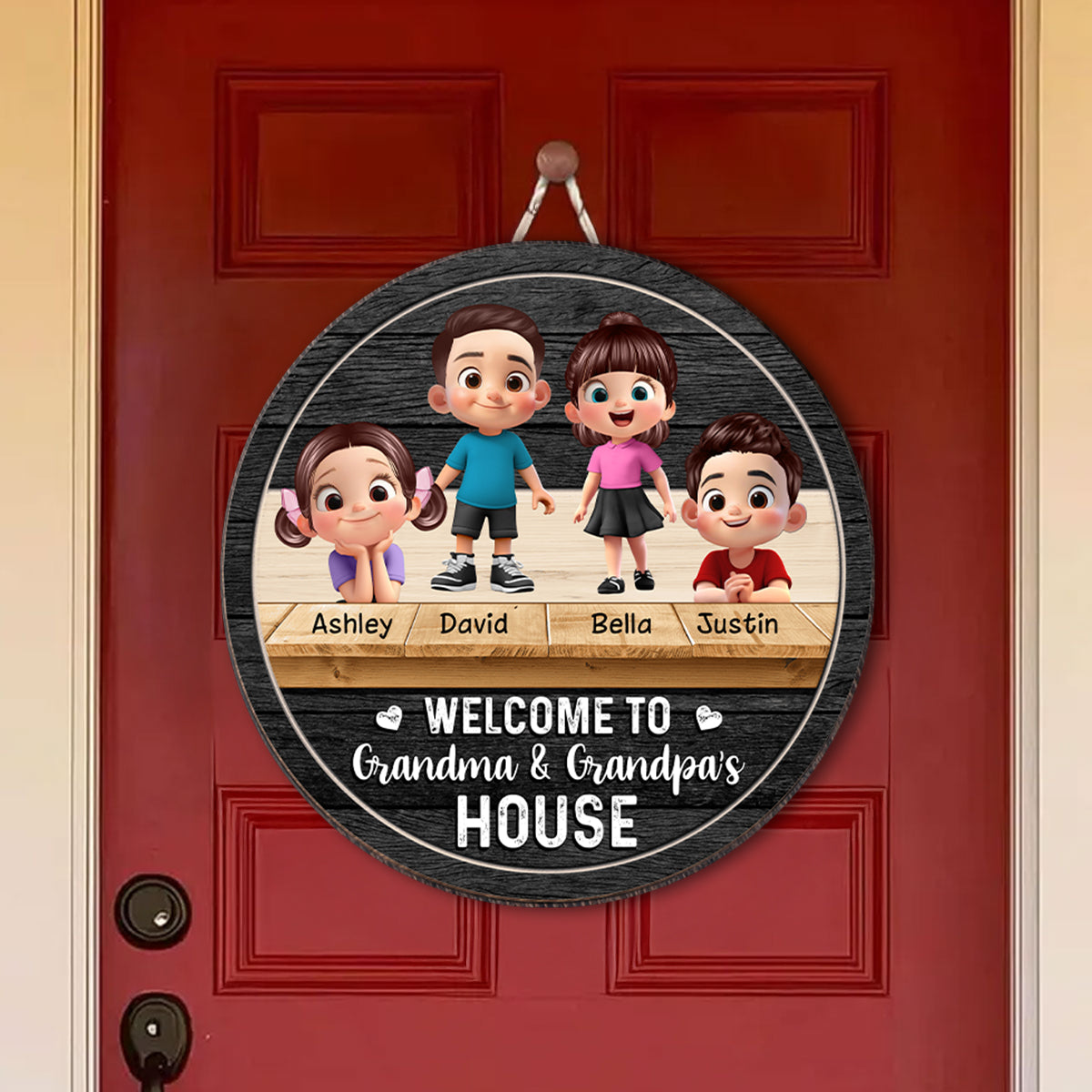 Welcome to Grandma & Grandpa's House Personalized Wooden Door Sign, Fall Decor for Grandparents