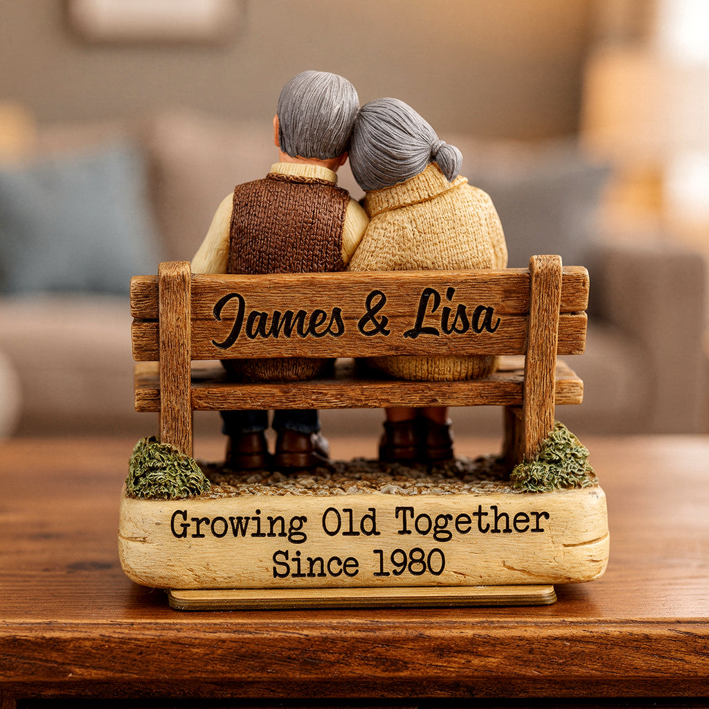 Growing Old Together Couple - Personalized Standing Wooden Plaque - Gift for Couple