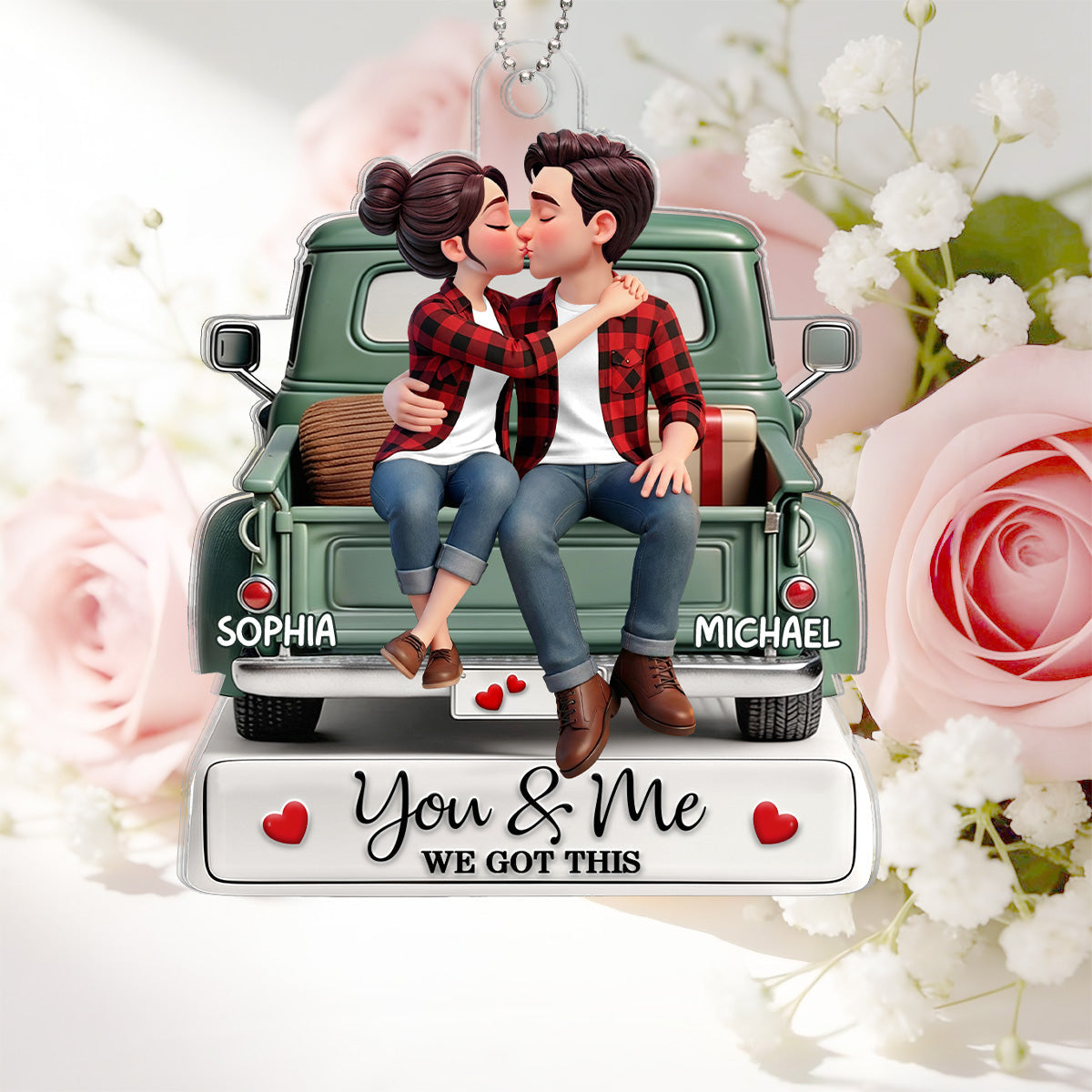 Forever Love Couple Kissing On The Truck - Personalized Acrylic Car Hanger - Valentine's Day Gift For Couple, For Him, For Her