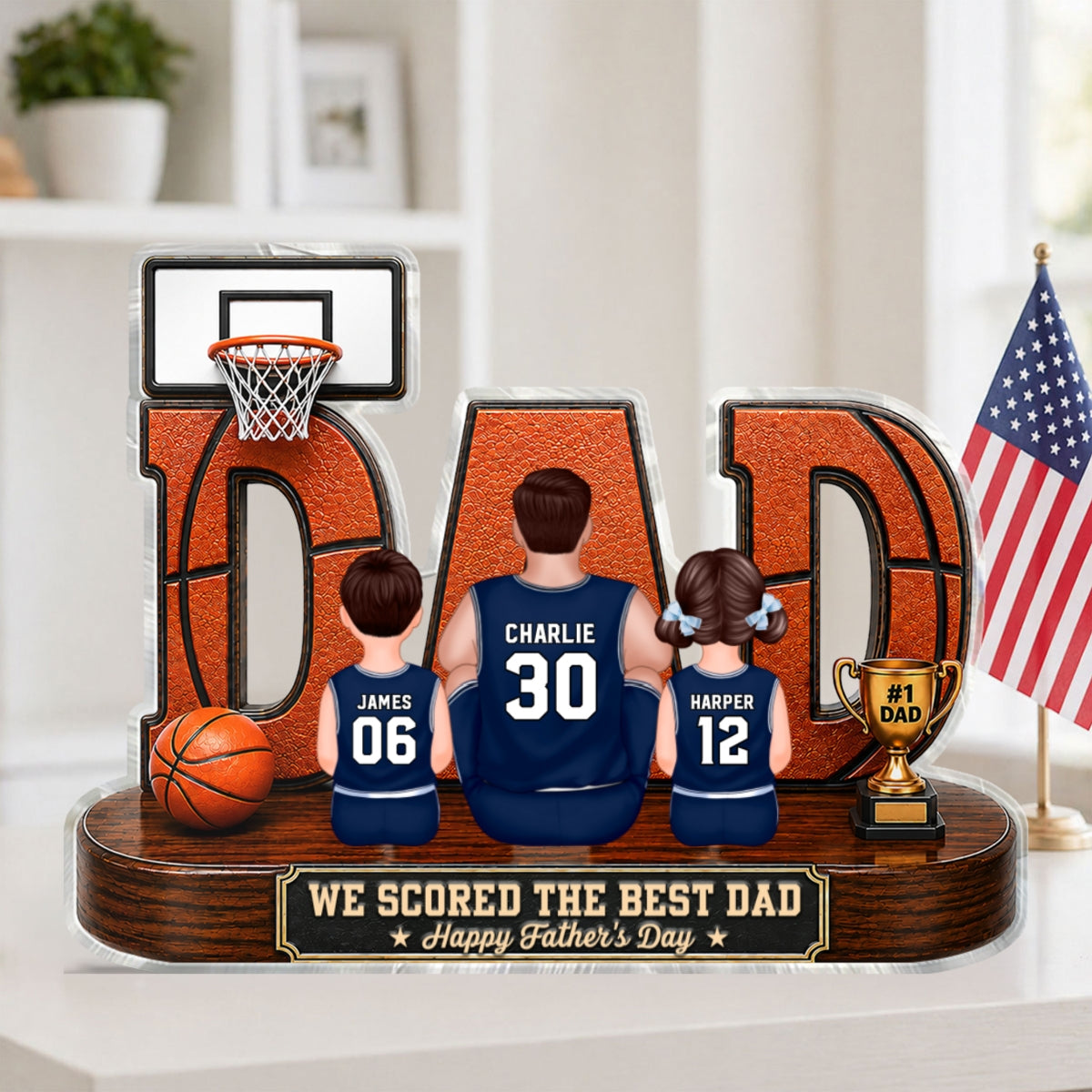 Basketball Dad Legend Daddy's Dream Team 2D Flat Printed- Personalized Acrylic Block Plaque - Gift For Dad, Husband, Basketball Fans