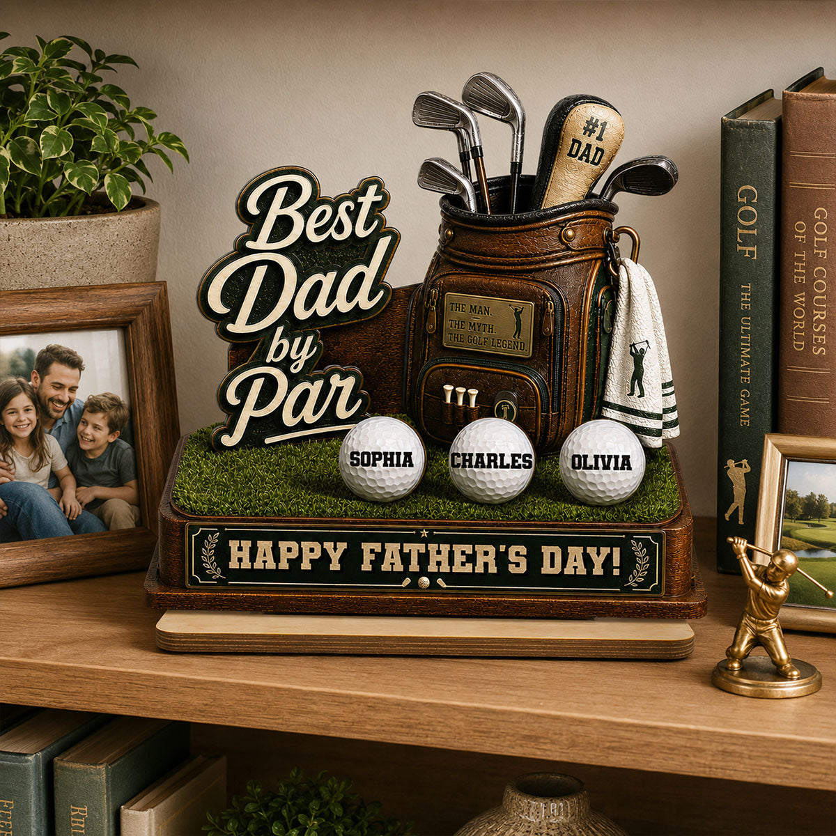 Best Dad By Par Custom Kid Name - Personalized 2-Layered Wooden Plaque - Gift For Golf Dad
