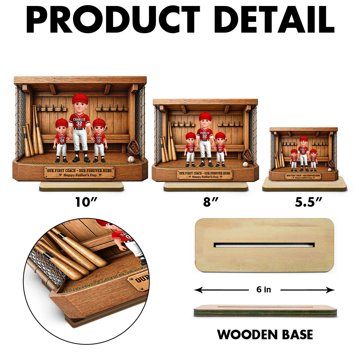 Baseball Dugout Dad And Kids We Caught The Best Dad - Personalized 2-Layered Wooden Plaque - Gift For Dad