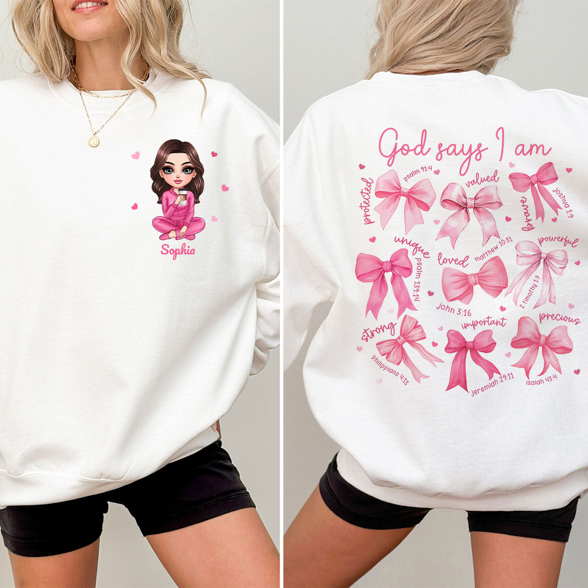 God Says I Am You Are Coquette Bow Personalized Double Sided Sweatshirt, Birthday Gift For Her, For Bestie
