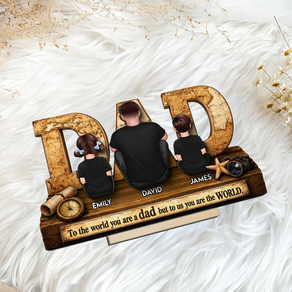 World Best Dad 2D Flat - Personalized Wooden Plaque - Gift for Dad, Husband