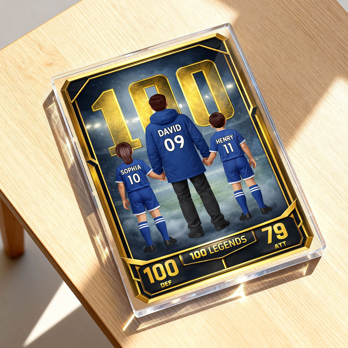 Father And Kids 100 Legends Trading Card - Personalised Acrylic Block Plaque - UK Gift For Football Dad