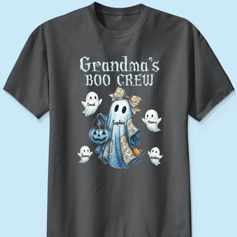 Grandma's Boo Crew Retro Halloween Blue Denim Ghost Personalized Sweatshirt, Spooky Sweatshirt for Grandma, Mom
