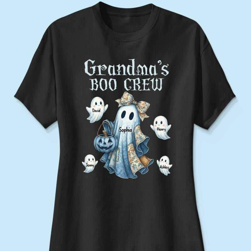 Grandma's Boo Crew Retro Halloween Blue Denim Ghost Personalized Sweatshirt, Spooky Sweatshirt for Grandma, Mom
