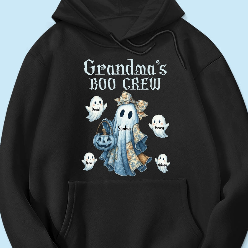 Grandma's Boo Crew Retro Halloween Blue Denim Ghost Personalized Sweatshirt, Spooky Sweatshirt for Grandma, Mom