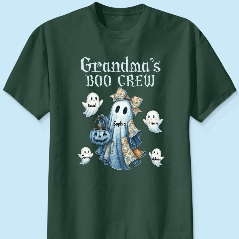 Grandma's Boo Crew Retro Halloween Blue Denim Ghost Personalized Sweatshirt, Spooky Sweatshirt for Grandma, Mom