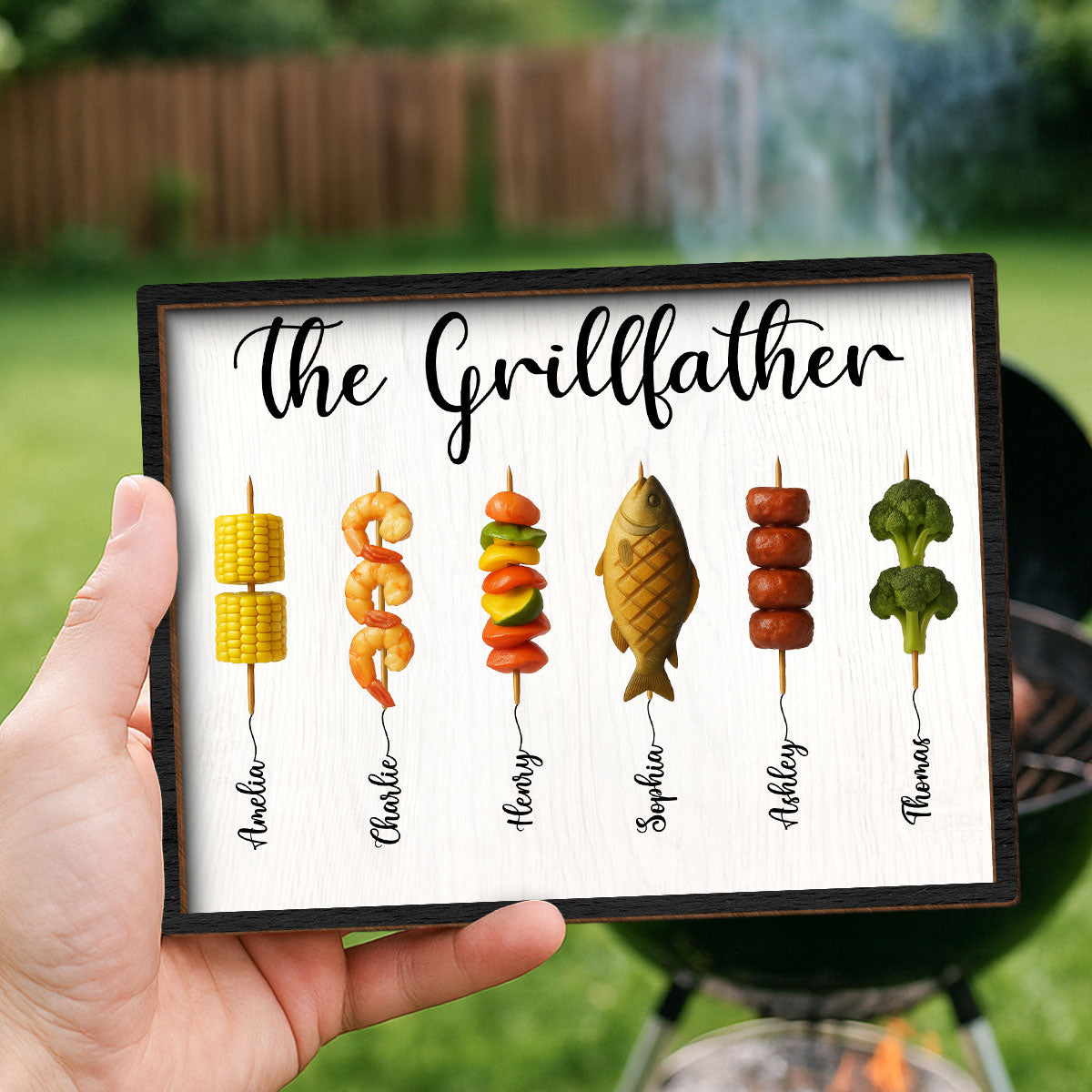 Best Grilling Dad Ever With Kids' Names Personalized 2-Layered Wooden Plaque, Gift For Husband, For Dad, For Grandpa