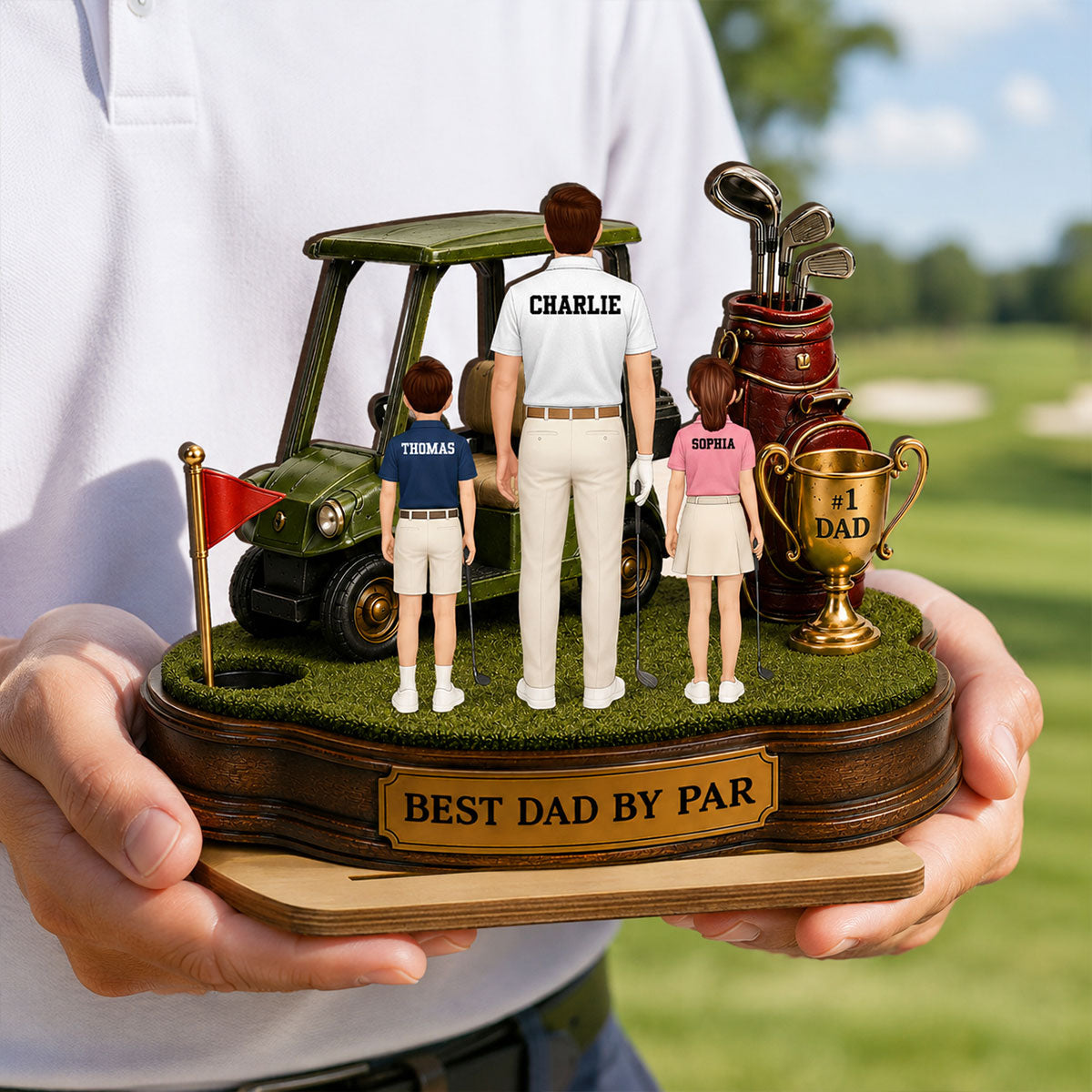 Best Dad By Par Golf Dad & Kids - Personalized 2-Layered Wooden Plaque - Gift For Dad, Husband