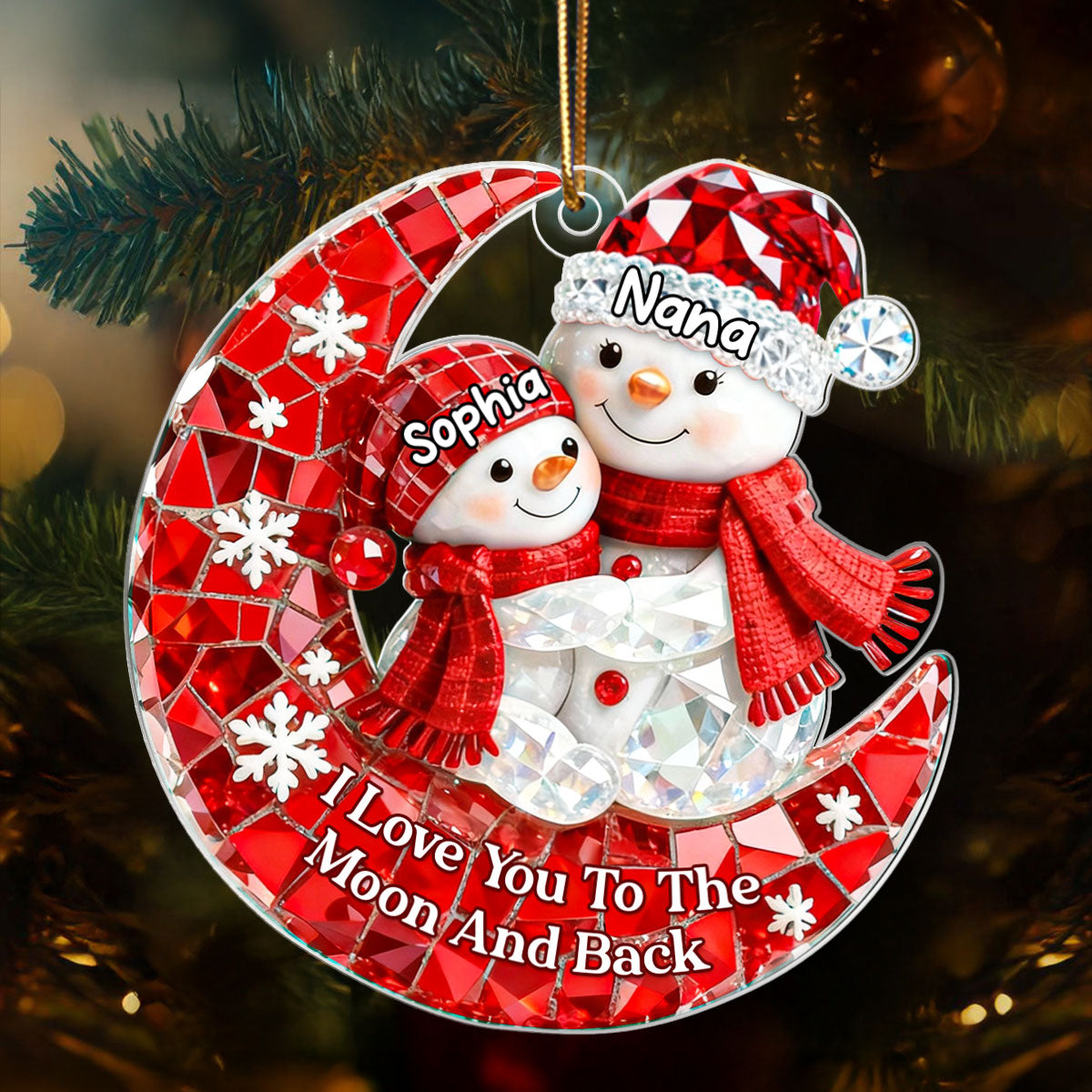 Snowman Grandma Grandkid 3D Crystal Effect - Personalized Acrylic Ornament - Christmas Gift for Grandma, Grandkids