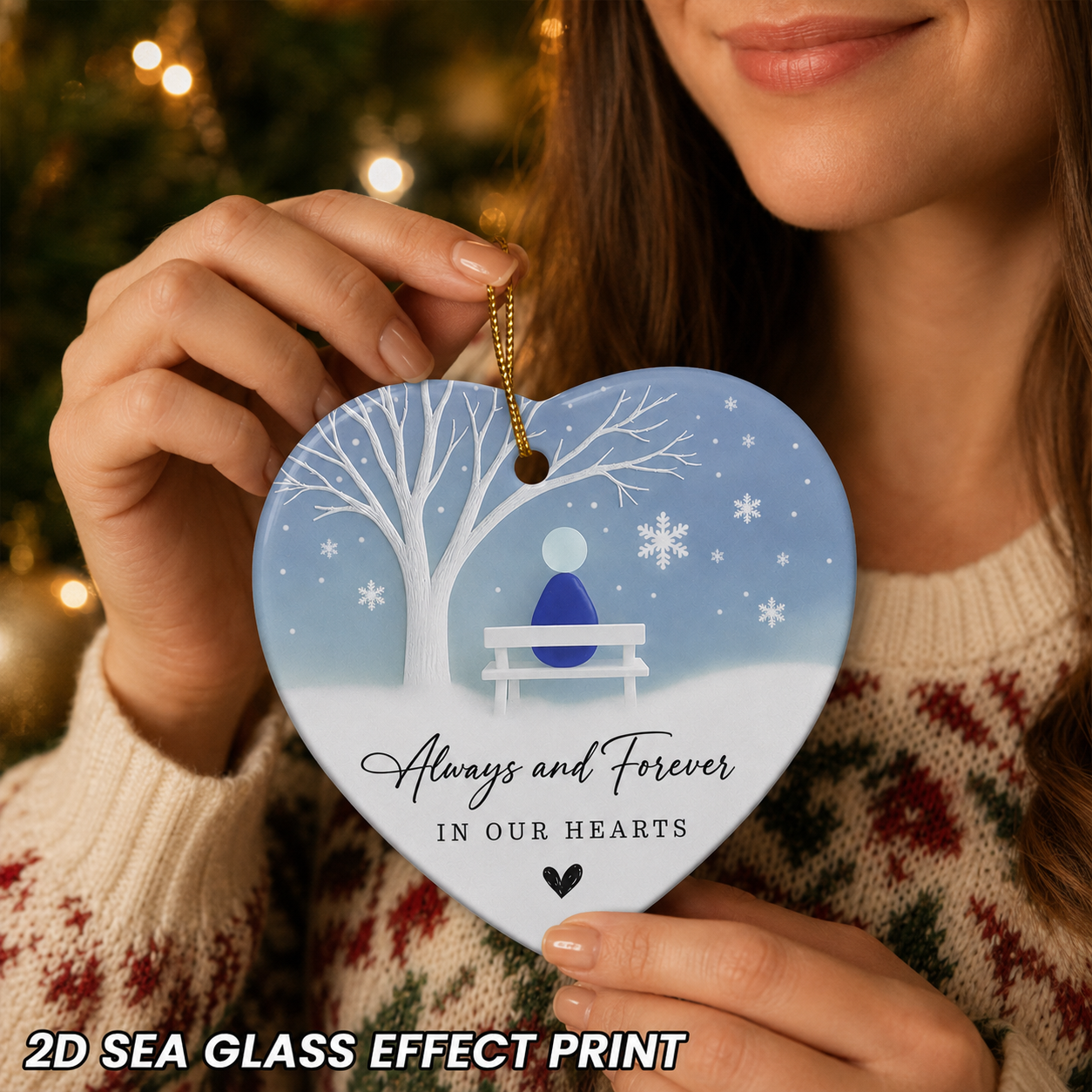 Always & Forever In Our Hearts Memorial - 2D Sea Glass Effect Christmas Ornament Version 2