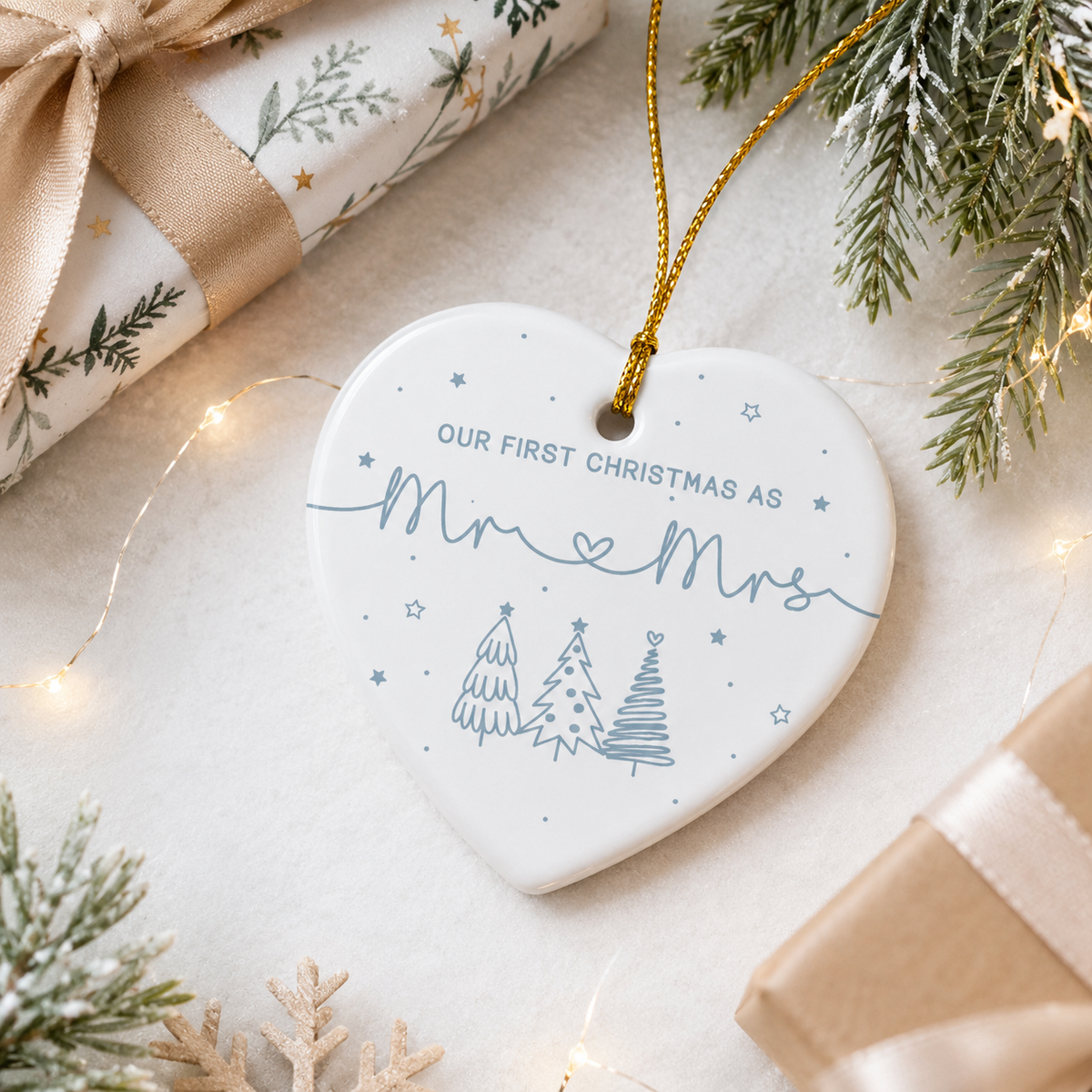 Always & Forever In Our Hearts Memorial - 2D Sea Glass Effect Christmas Ornament