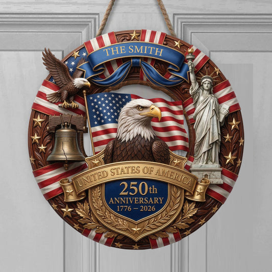 America 250th Anniversary Gifts For Mom, Dad Faux Pattern - Personalized Wood Sign