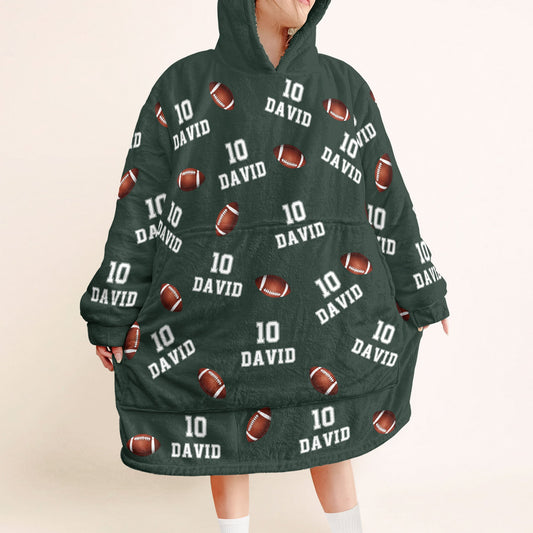 American Football Custom Name, Number - Personalized Oversized Blanket Hoodie