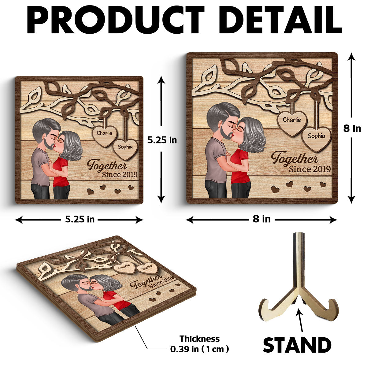 Couple Kissing Under Tree Gift For Her Gift For Him Personalized 2-Layer Wooden Plaque