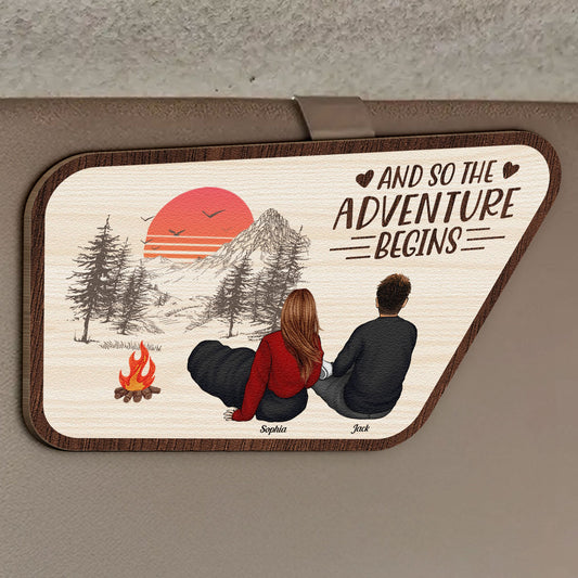 And So The Adventure Begins - Personalized Wooden Car Visor Clip