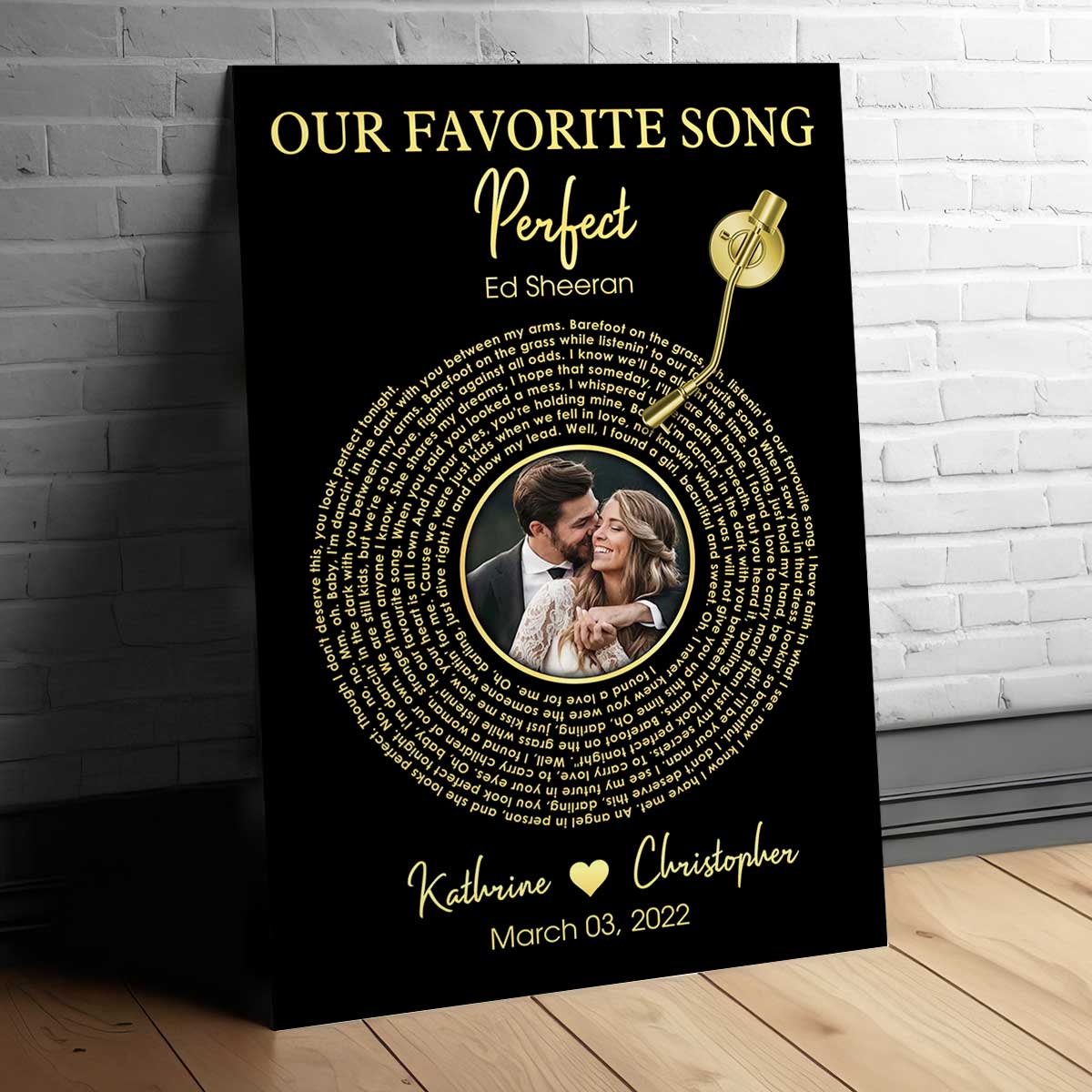 Upload Photo Metallic Effect Song Lyrics Art Personalized Poster, Anniversary Gift For Her, For Him