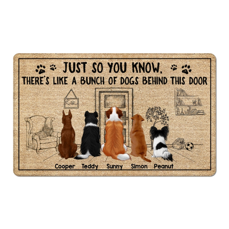 Bunch Of Dogs Behind This Door Funny Gift For Dog Lovers Personalized Doormat