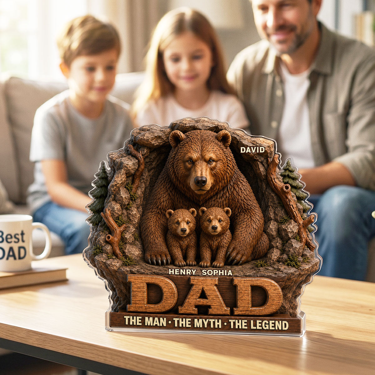 Papa Bear Dad The Man The Myth The Legend - Personalized Acrylic Block Plaque - Cool Gift For Dad