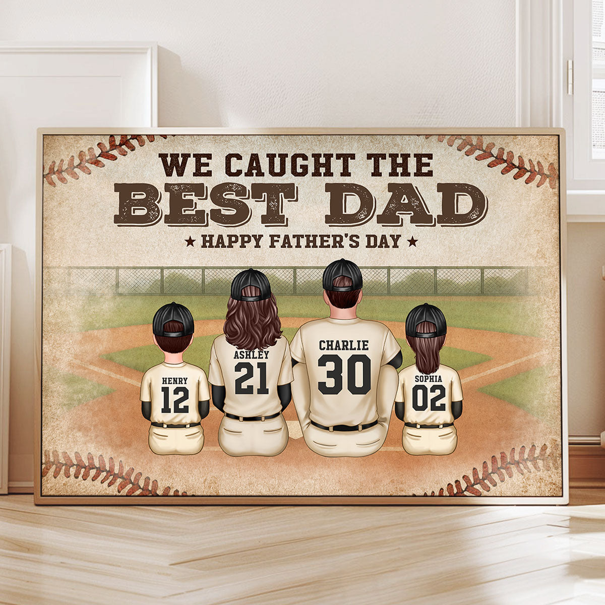 Retro Vintage Baseball Family We Caught The Best Dad Personalized Poster, Unique 2025 Father's Day Gift For Dad