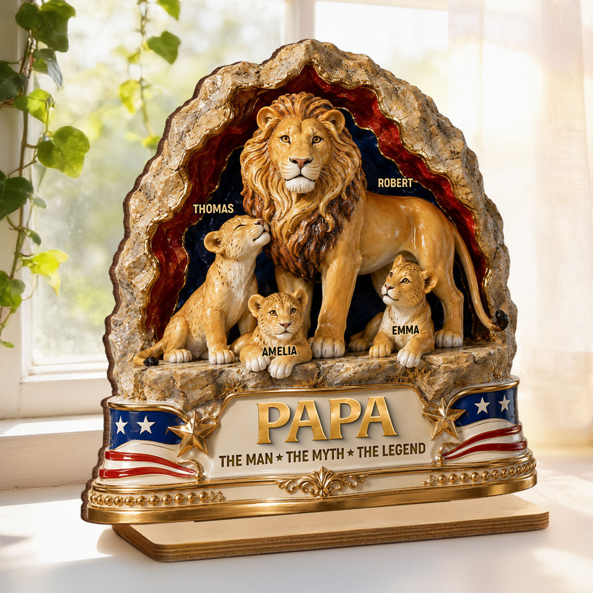 Lion Dad the Legend - Personalized 2-Layered Wooden Plaque - Gift for Dad, Husband