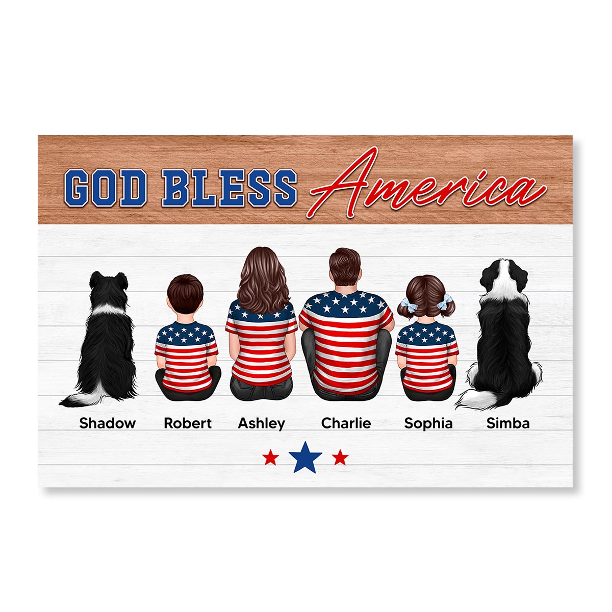God Bless America Family Sitting Personalized Poster, 4th Of July Decor