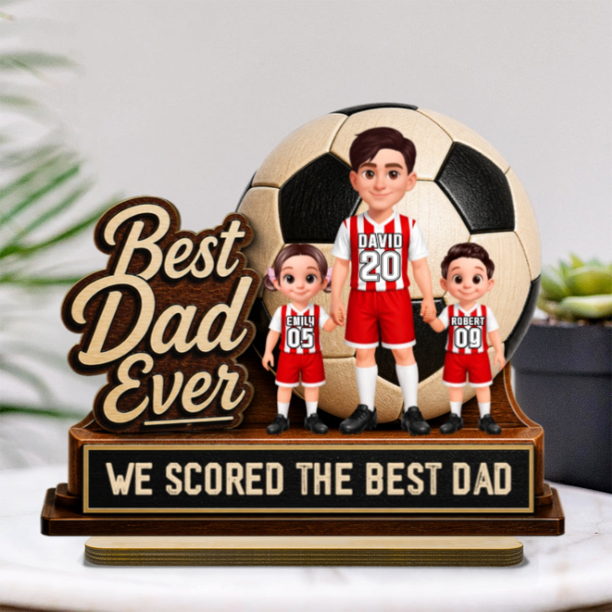 We Scored The Best Dad Soccer Dad & Kids - Personalized 2-Layered Wooden Plaque - Gift For Soccer Dad, UK Football Dad