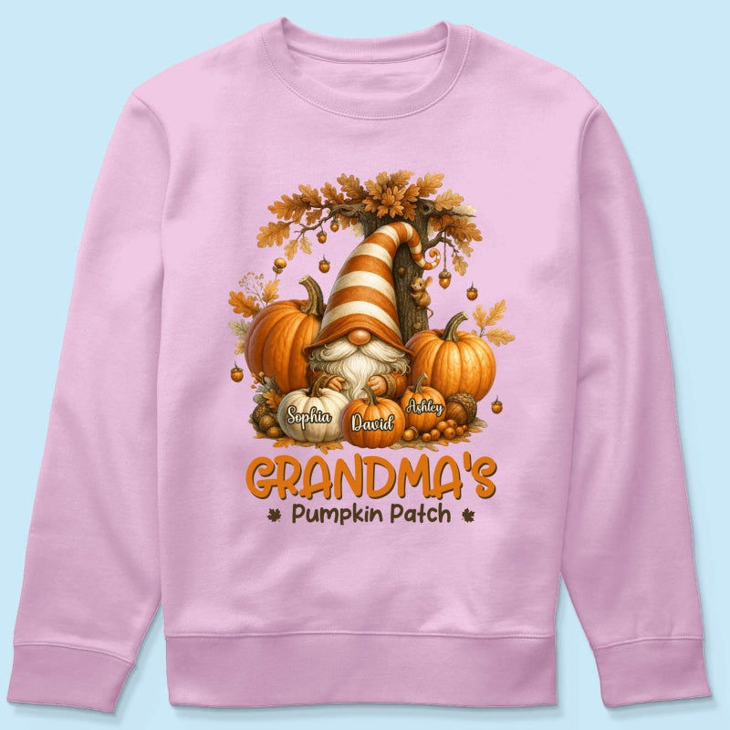 Gnome Grandma's Pumpkin Patch Personalized Fall Sweatshirt, Cozy Fall Sweatshirt for Grandma