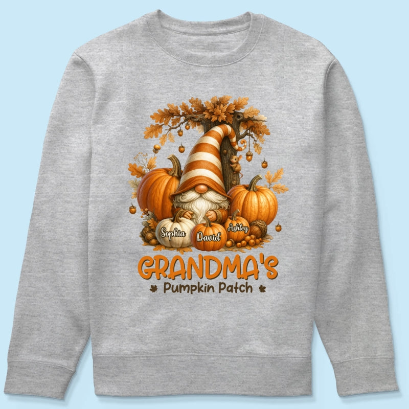 Gnome Grandma's Pumpkin Patch Personalized Fall Sweatshirt, Cozy Fall Sweatshirt for Grandma