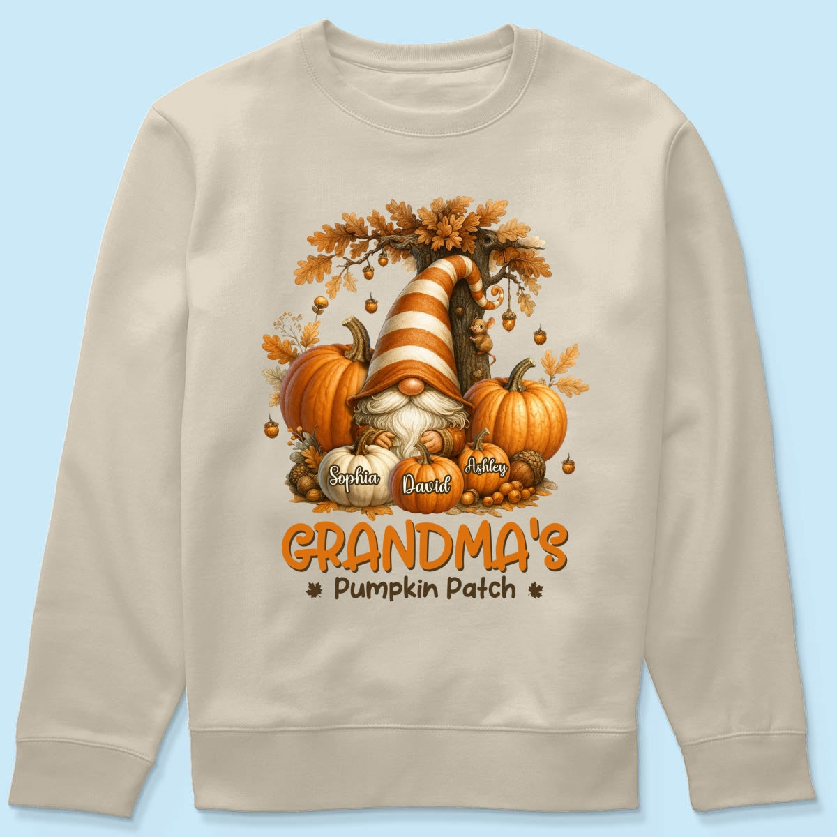 Gnome Grandma's Pumpkin Patch Personalized Fall Sweatshirt, Cozy Fall Sweatshirt for Grandma